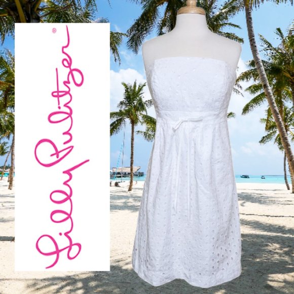 LILLY PULITZER White Oval Eyelet Strapless Betsey Dress sz. 12